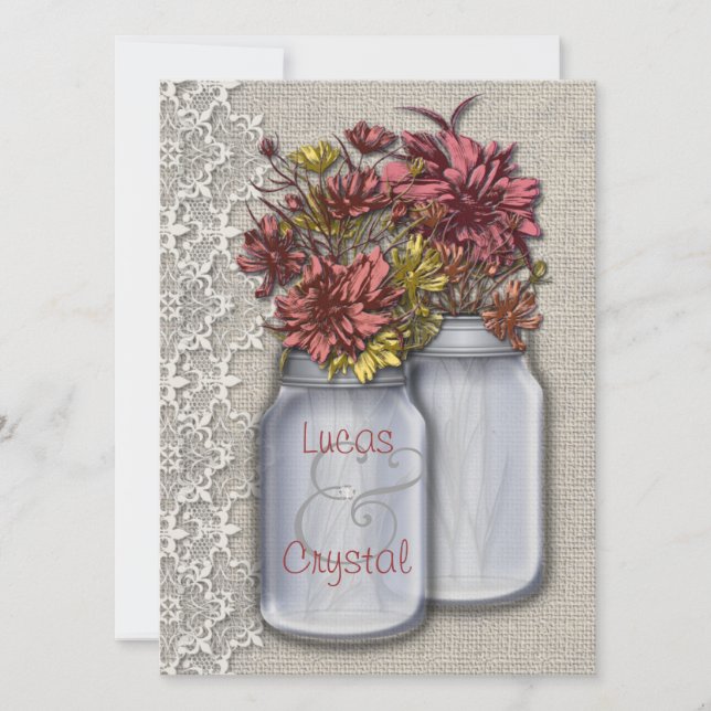 Convite De Casamento De Mason Jar, Chic Country (Frente)