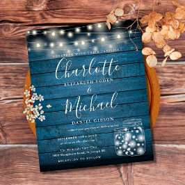 Convite De Casamento De Mason Jars De Madeira Azul