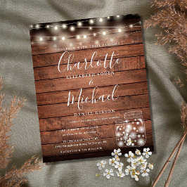 Convite De Casamento De Mason Jars, Rustic Wood Or