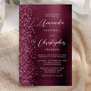 Convite de Casamento de Metal Polido Burgundy Orça