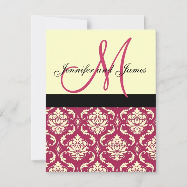 Convite de Casamento de Minsk de Ivory Damask Mono (Frente)