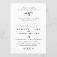 Convite de casamento de Monograma de Farinha Roxo