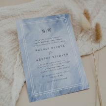 Convite de Casamento de Monograma de Opal Azul