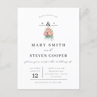 Convite De Casamento De Monograma Floral Elegante