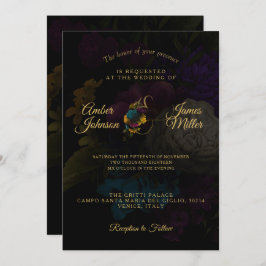 Convite De Casamento De Monograma Floral Escuro