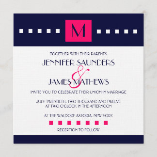 Convite De Casamento De Monograma Rosa-Quente De M