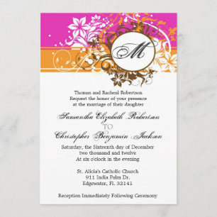 Convite de casamento de Monograma Rosa Vintage