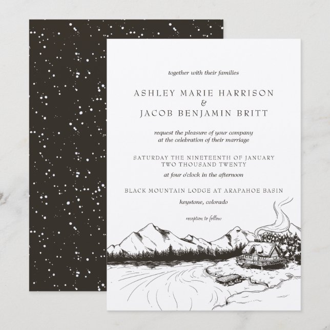Convite de Casamento de Montanha no Inverno Rústic (Frente/Verso)