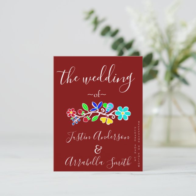 Convite de Casamento de Morango Floral Anishinaabe (Em pé/Frente)