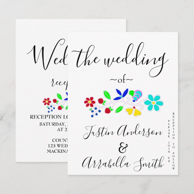 Convite de Casamento de Morango Floral Anishinaabe (Frente/Verso)