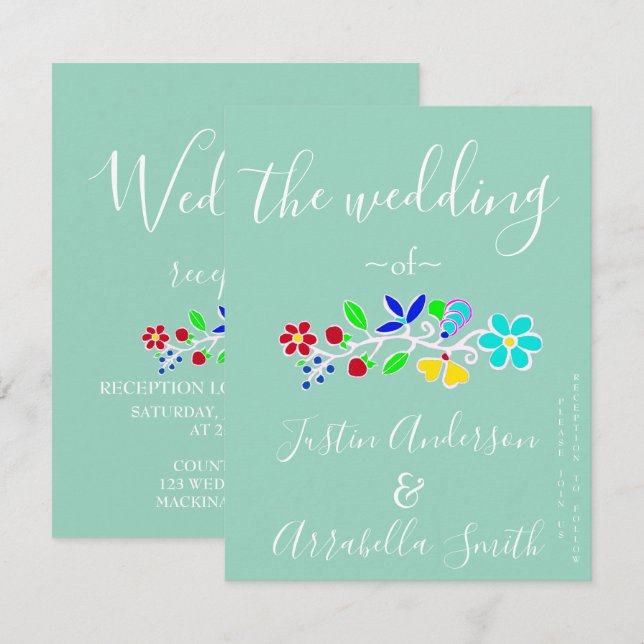 Convite de Casamento de Morango Floral Anishinaabe (Frente/Verso)