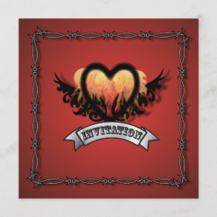 Convite de Casamento de Motoqueiro Flames Heart Ro