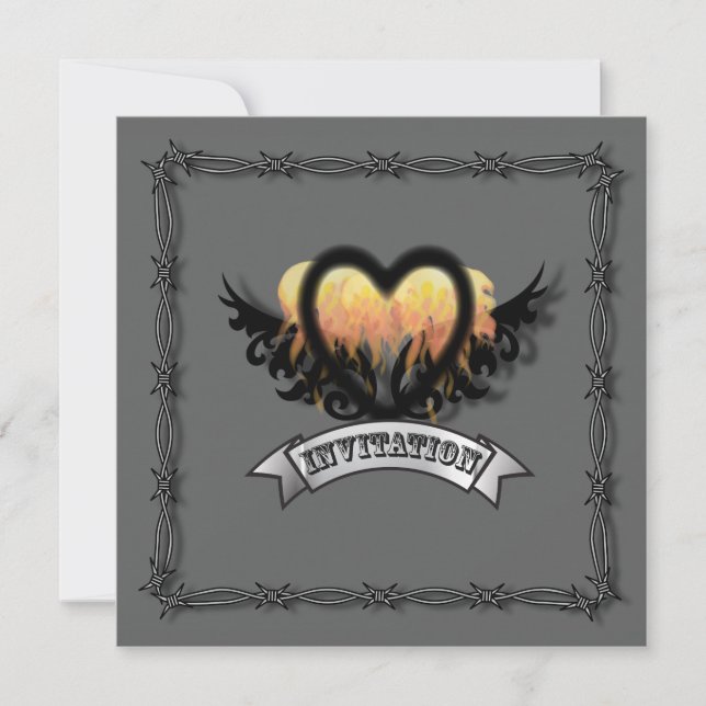 Convite de Casamento de Motoqueiro Flames Heart Ro (Frente)