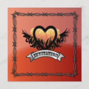Convite de Casamento de Motoqueiro Flames Heart Ro