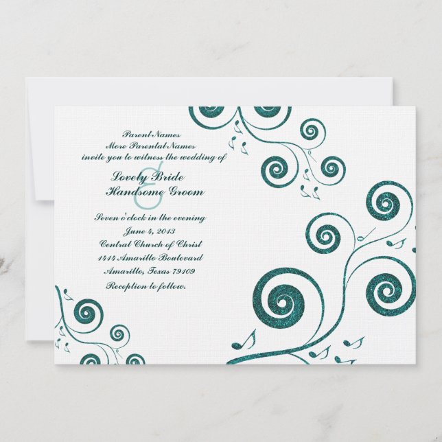 Convite De Casamento De Música De Azul De Glittery (Frente)