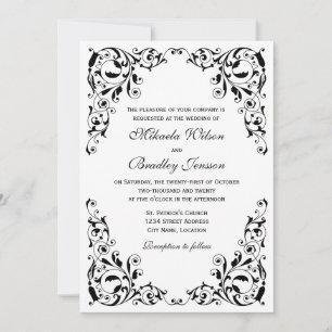 Convite de Casamento de Na moda Black and White Sw