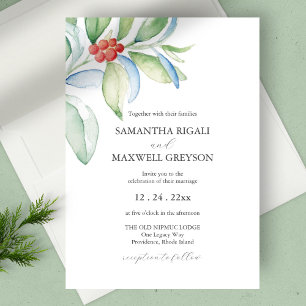 Convite de Casamento de Natal Aquarela Verde