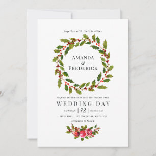 Convite de casamento de Natal com azevinho floral