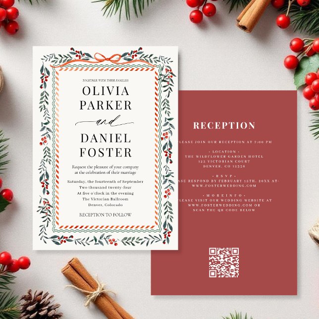 Convite de Casamento de Natal com Código QR de Arc (Criador carregado)