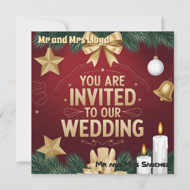 Convite de Casamento de Natal Elegante (Frente)
