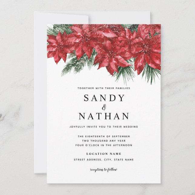 Convite de Casamento de Natal Floral Vermelho Fest (Frente)