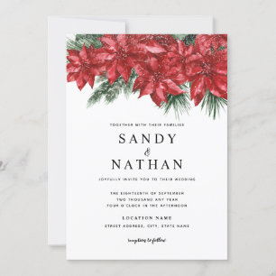 Convite de Casamento de Natal Floral Vermelho Fest