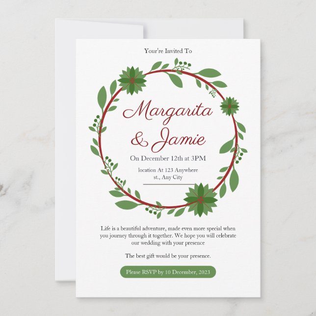 Convite de Casamento de Natal Minimalista (Frente)