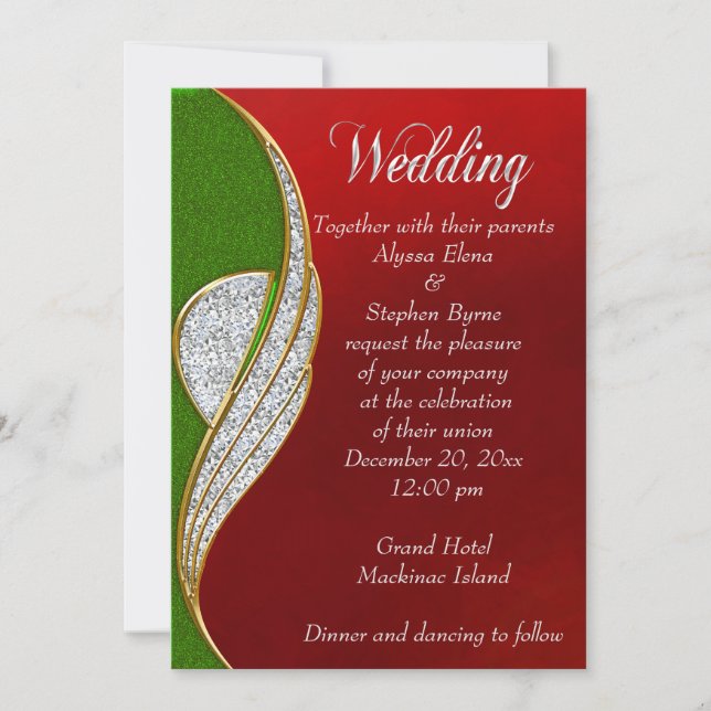Convite de Casamento de Natal Vermelho, Prata (Frente)