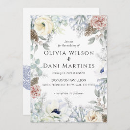 Convite De Casamento De Natureza Floral Azul Blush