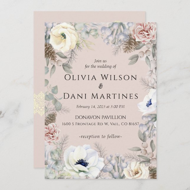 Convite De Casamento De Natureza Floral Branca, Ro (Frente/Verso)