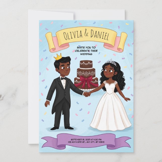 Convite de Casamento de Noiva e Noivo de Desenho A (Frente)