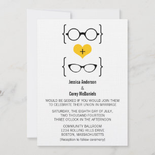 Convite De Casamento De Óculos Geeky Amarelos
