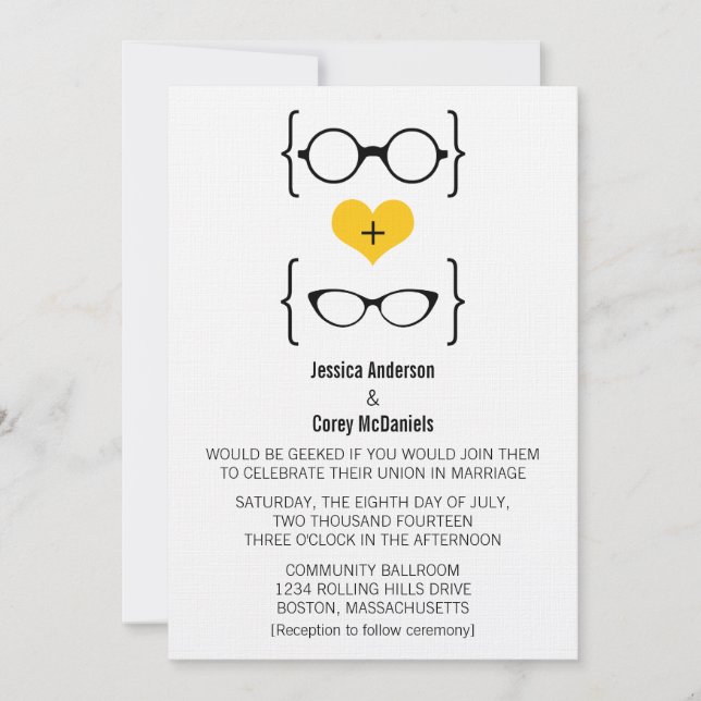 Convite De Casamento De Óculos Geeky Amarelos (Frente)