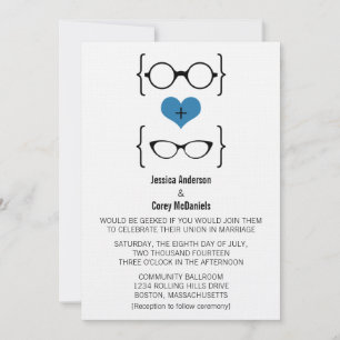 Convite De Casamento De Óculos Geeky Azul