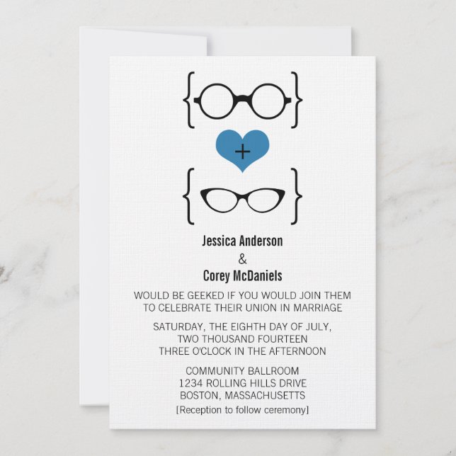 Convite De Casamento De Óculos Geeky Azul (Frente)