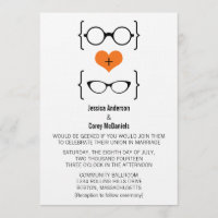 Convite De Casamento De Óculos Geeky Laranja