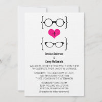Convite De Casamento De Óculos Geeky Rosa