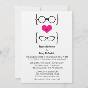 Convite De Casamento De Óculos Geeky Rosa