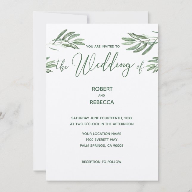 Convite De Casamento De Olive Leaves (Frente)