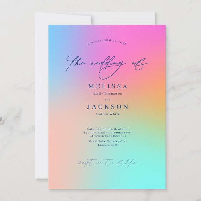 Convite de Casamento de Ombre com script minimalis (Frente)