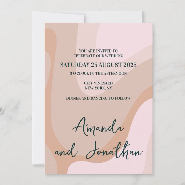 Convite De Casamento De Ondas Retro Rosa Rosa (Frente)