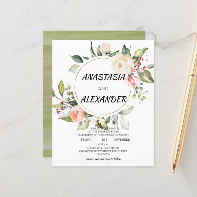 Convite de casamento de orçamento. Convite (Frente/Verso In Situ)