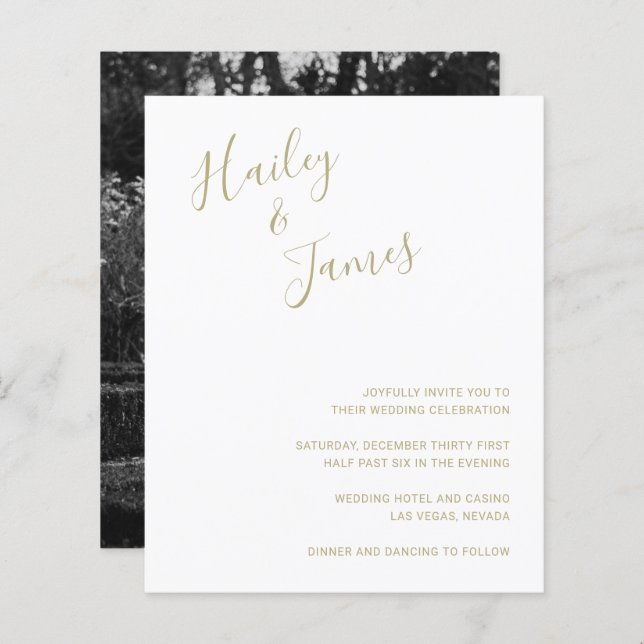 Convite de casamento de Orçamento de Foto Dourada  (Frente/Verso)