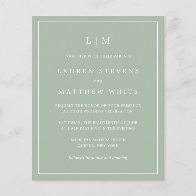 Convite de casamento de Orçamento do Monograma Ver (Frente)