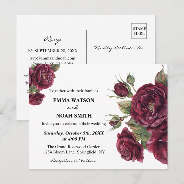 Convite De Casamento De Orçamento Floral Da Burgun (Frente/Verso)