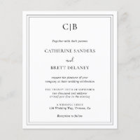 Convite de casamento de orçamento preto e branco t