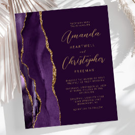 Convite de Casamento de Orçamento Roxo Dourado Ága