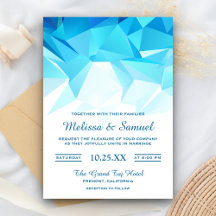 Convite de Casamento de Origami Geométrico Azul Az