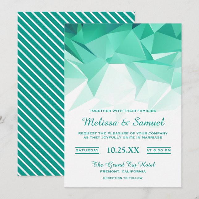 Convite de Casamento de Origami Geométrico Verde L (Frente/Verso)