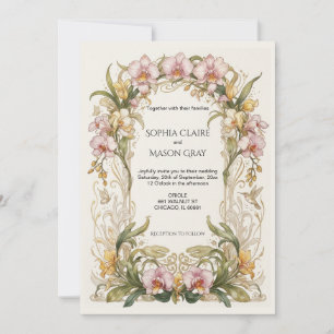 Convite de Casamento de Orquídea Art Nouveau